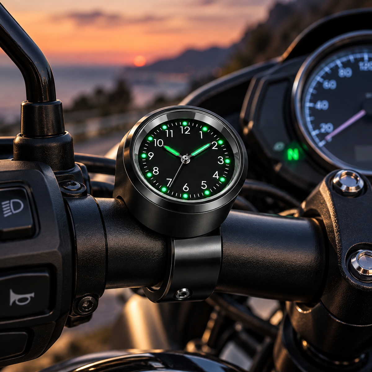 Luminous Handlebar Clock for Motorcycle, Scooters & Bikes