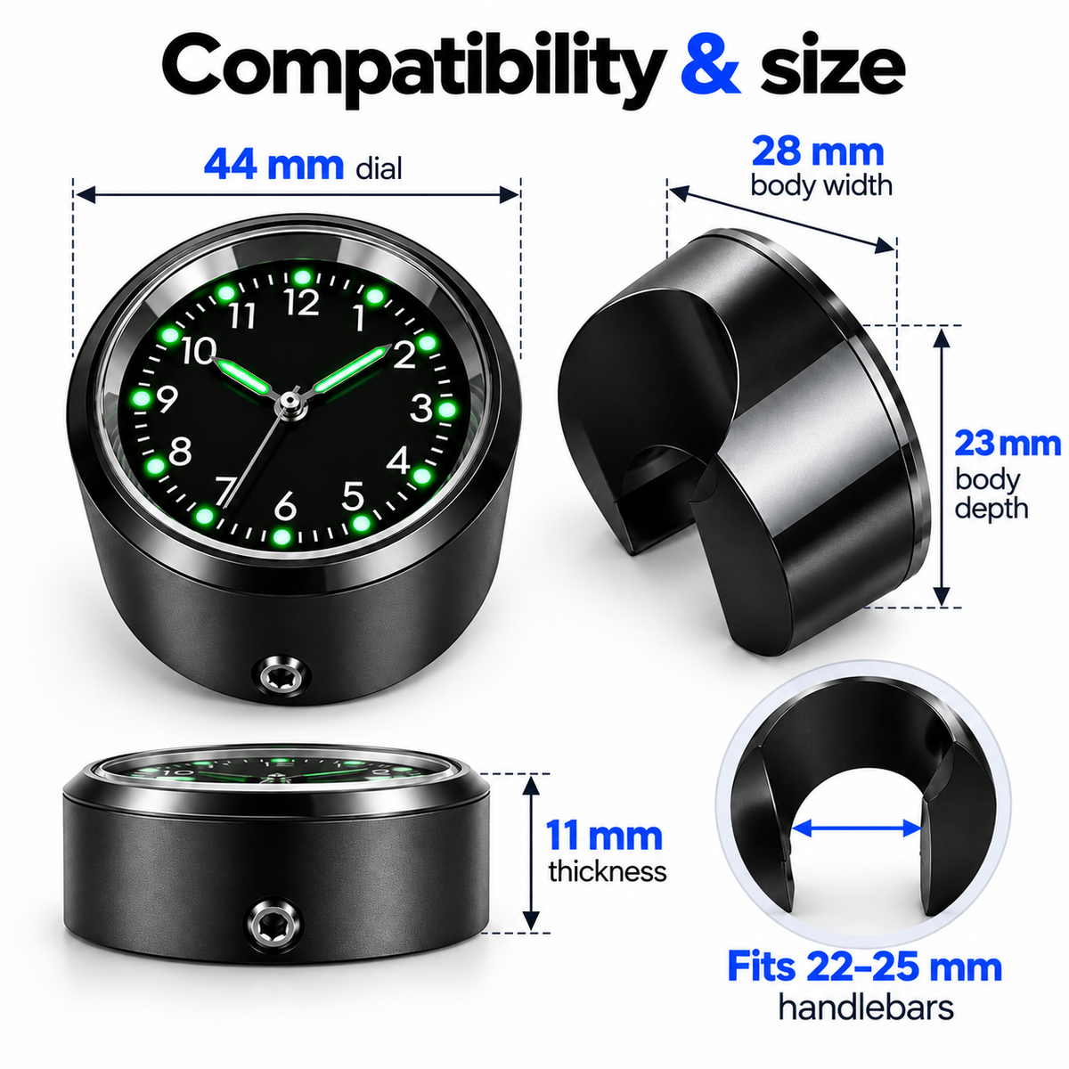 Luminous Handlebar Clock for Motorcycle, Scooters & Bikes