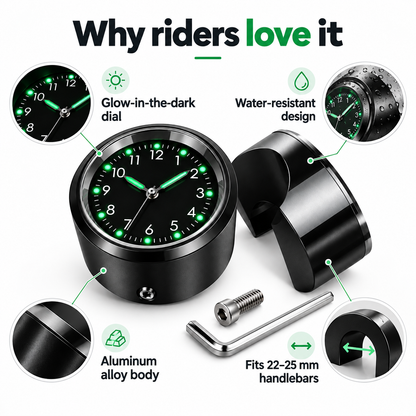 Luminous Handlebar Clock for Motorcycle, Scooters & Bikes